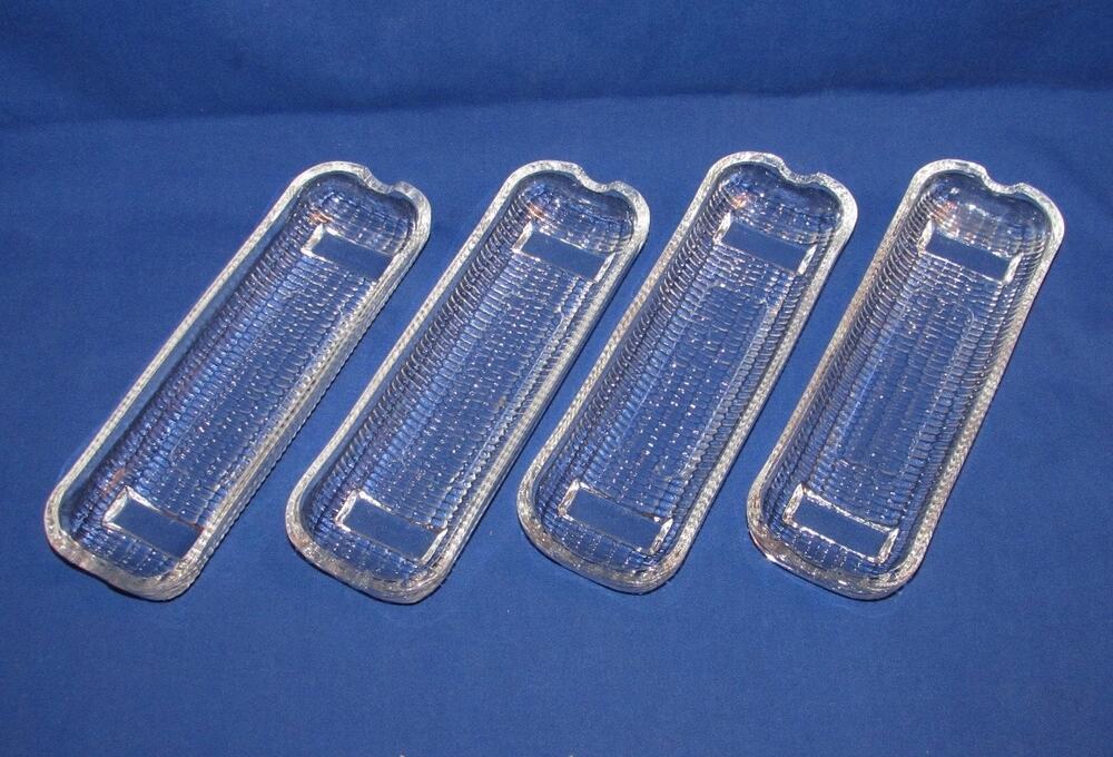 Vintage Clear Pressed Glass Corn on Cob Dishes Set of 4 Individual Trays 8.5"